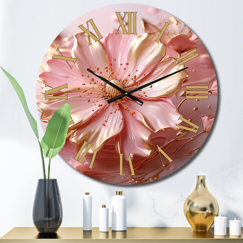 Horloge murale liquide en métal blanc et rose clair II, Moyenne