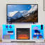 Meuble télé avec foyer électrique et grandes armoires de rangement - l 58 po x P 15,5 po H 24,4 po foyer blanc, 62 po, portes en verre
