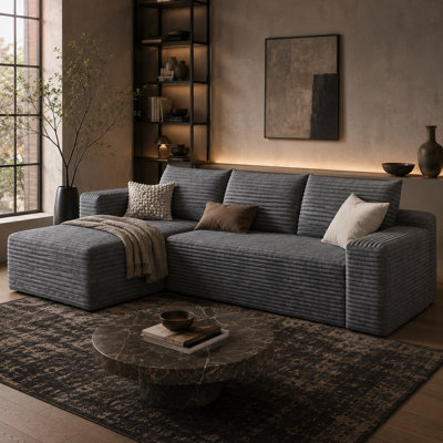 Velour 96'' Modular Cloud Sectional Sofa with Reversible Chaise, Plush Corduroy Upholstered Deep Seat Couch, No Assembly Required Modern 3-Piece L-Shaped Sofa for Living Room