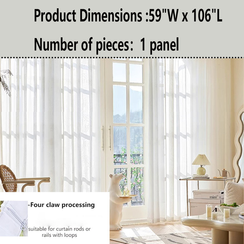 Raychael Polyester Semi Sheer Curtain Single Panel, 59" W x 106" L