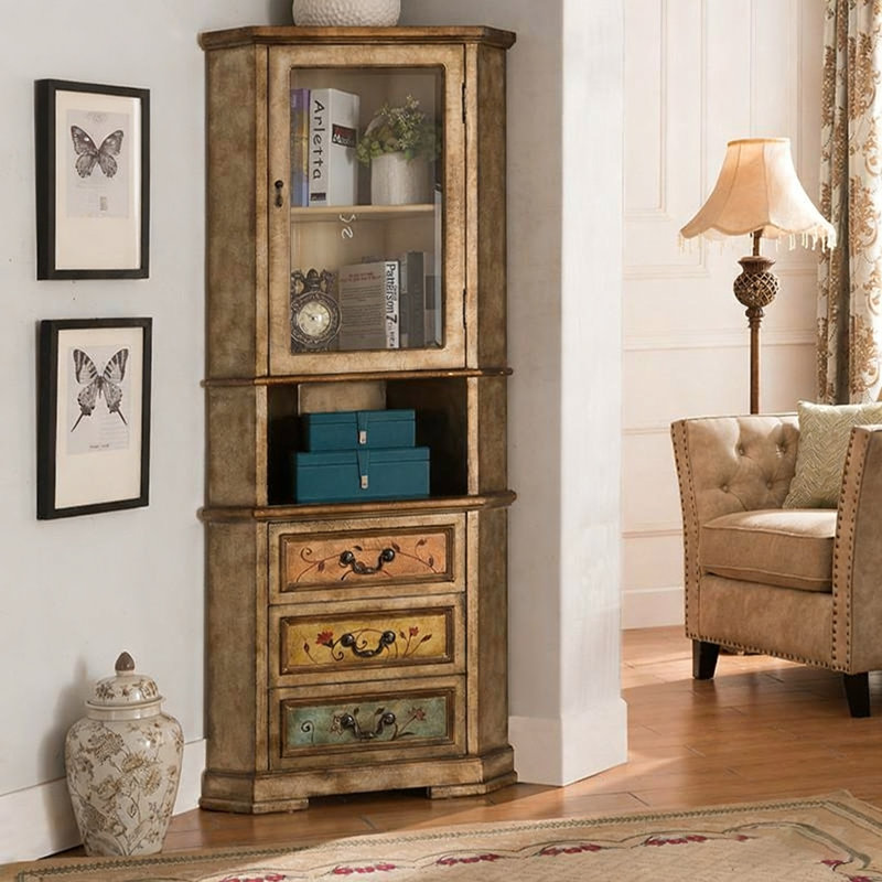 Bois massif doré + vitrines en verre, Doré