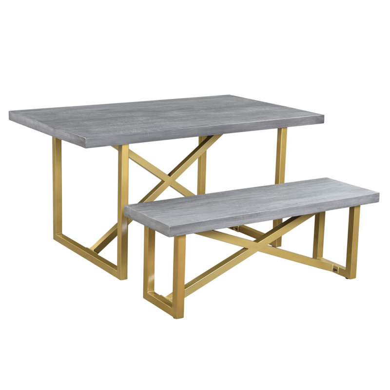 Banc en bois Cormican, Or / Gris, H 18 po x L 50 po x l 16 po