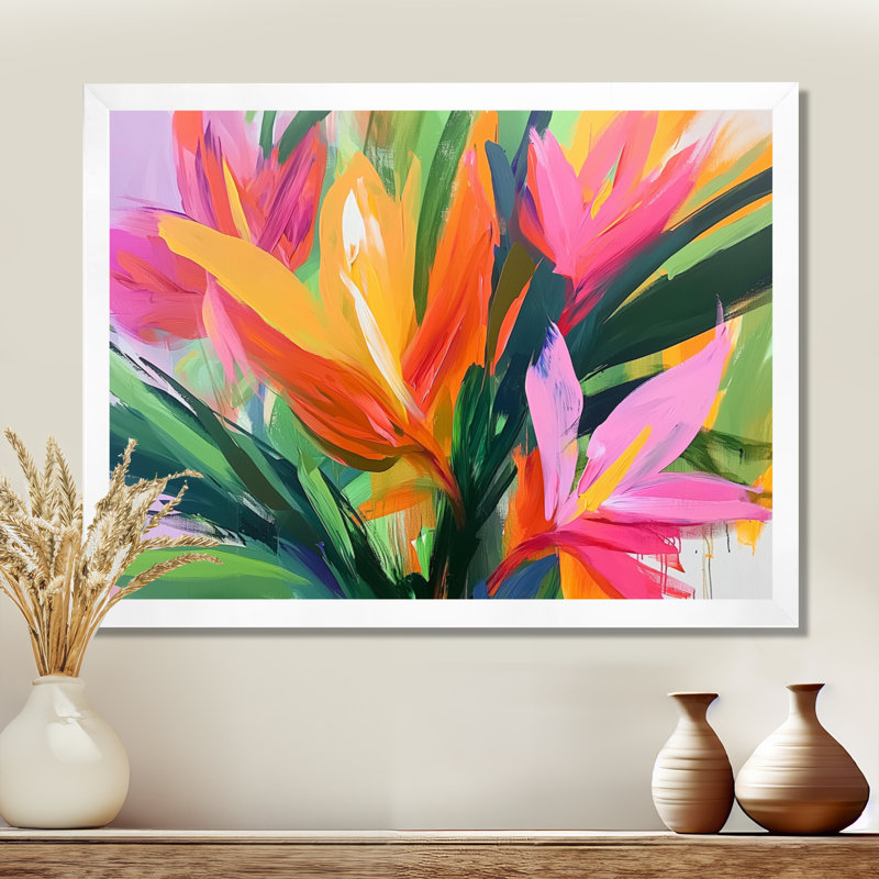 Bouquet tropical de palmiers III - Bouquet d'art mural, H 24 po x l 32 po, Reproduction encadrée d'une seule photo sans pass