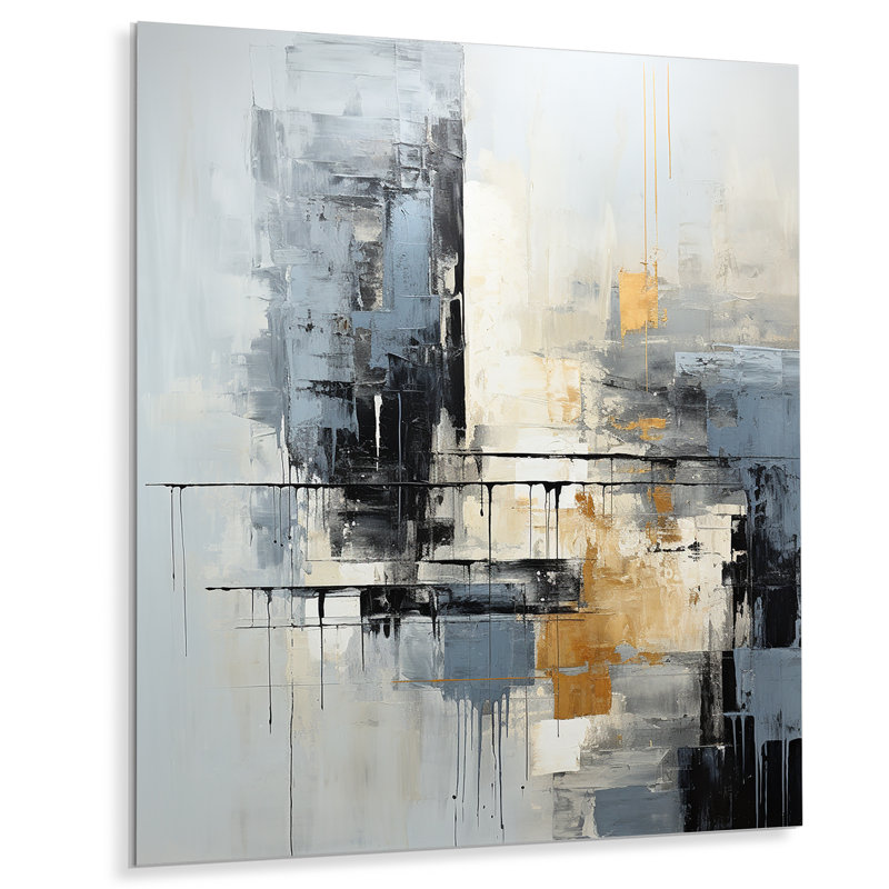 Gris et blanc, paysage urbain abstrait 2 - collages abstraits, art mural en métal, H 32 po x l 24 po x P 1 po