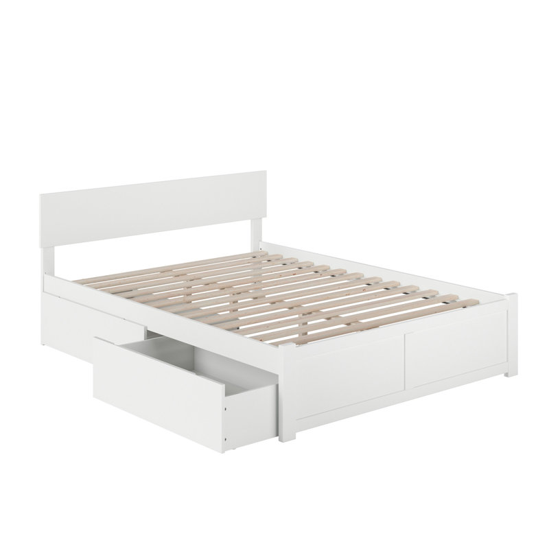 Anndee Solid Wood Platform Bed with Panel Footboard & Storage Drawers, White, King