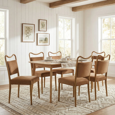 Chaise de salle à manger rembourrée en velours Mid-Century avec structure en métal grain de bois