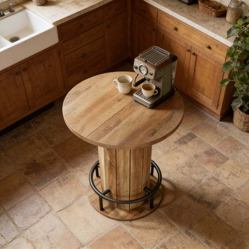 Table de bar, table basse ronde, Brun rustique