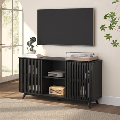 Mid-Century Modern 59" Solid Wood Sideboard/TV Stand with Slat Doors