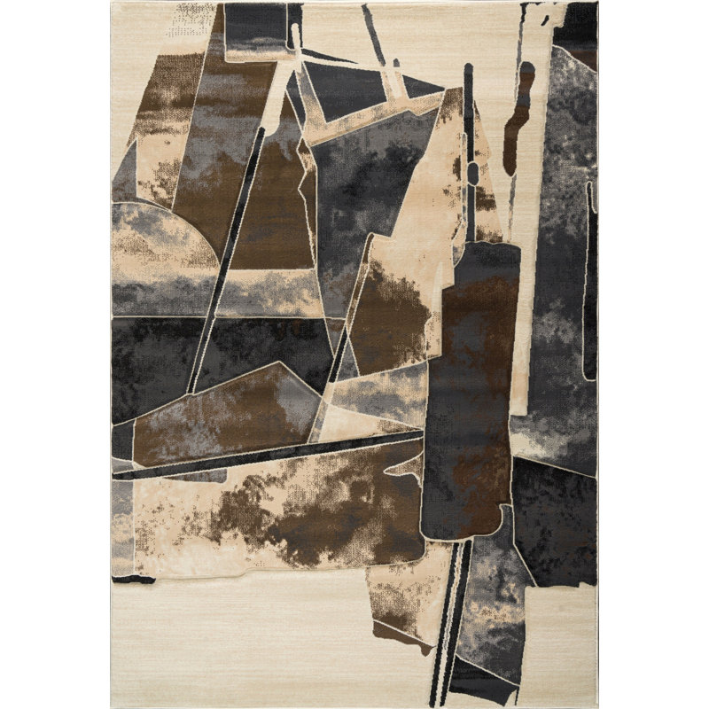 Tapis abstrait blanc / gris anthracite Tyka, Rectangle 2 pi 1 po x 3 pi 3 po