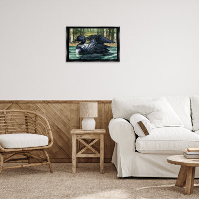 Swimming Woodland Loon Brown Framed Floater Canvas by Paul Brent