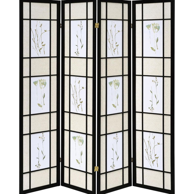 Paravent de 0,73 pouce de profondeur avec motif floral - cadre en bois noir avec cadre multicolore pour un look élégant