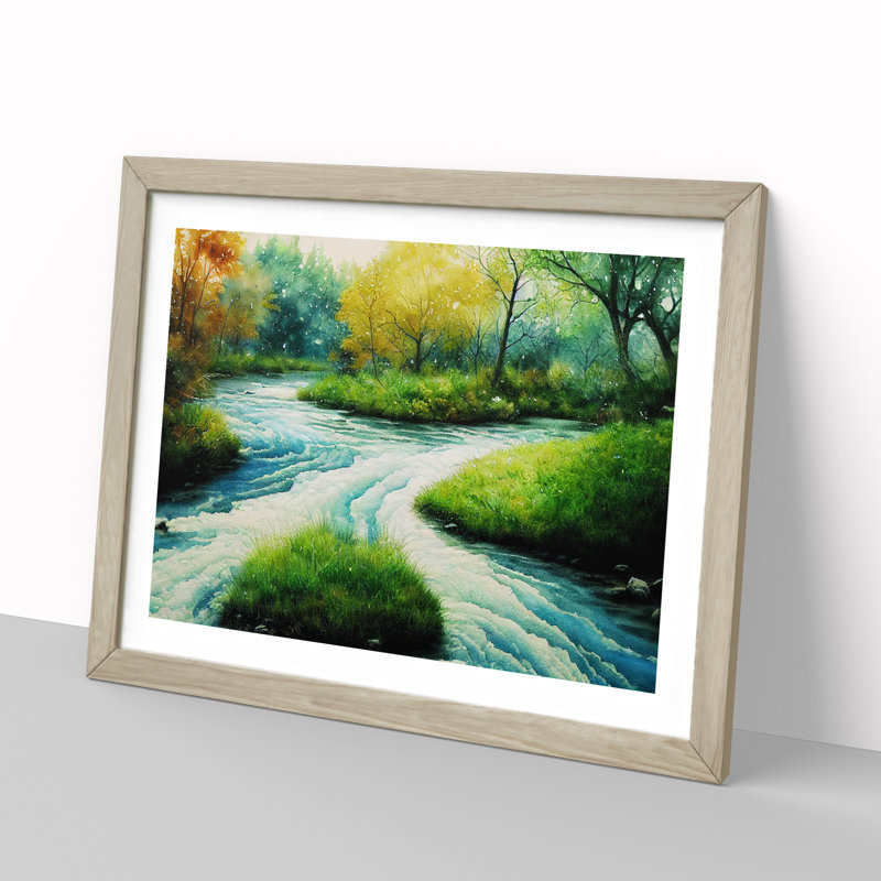 Illuminating Stream - Single Picture Frame Print, 34cm H x 46cm W x 2cm D, Oak