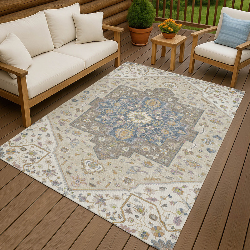 Machine Washable Indoor/Outdoor Chantille ACN2533 Traditional Rug, Rectangle 3' x 5', Ivory