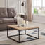 Table basse avec plateau en faux marbre et finition chêne, structure industrielle moderne carrée de 30 pouces