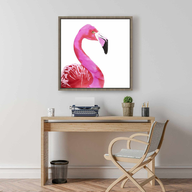 Aquarelle, fier profil de flamant rose | Toile rose encadrée