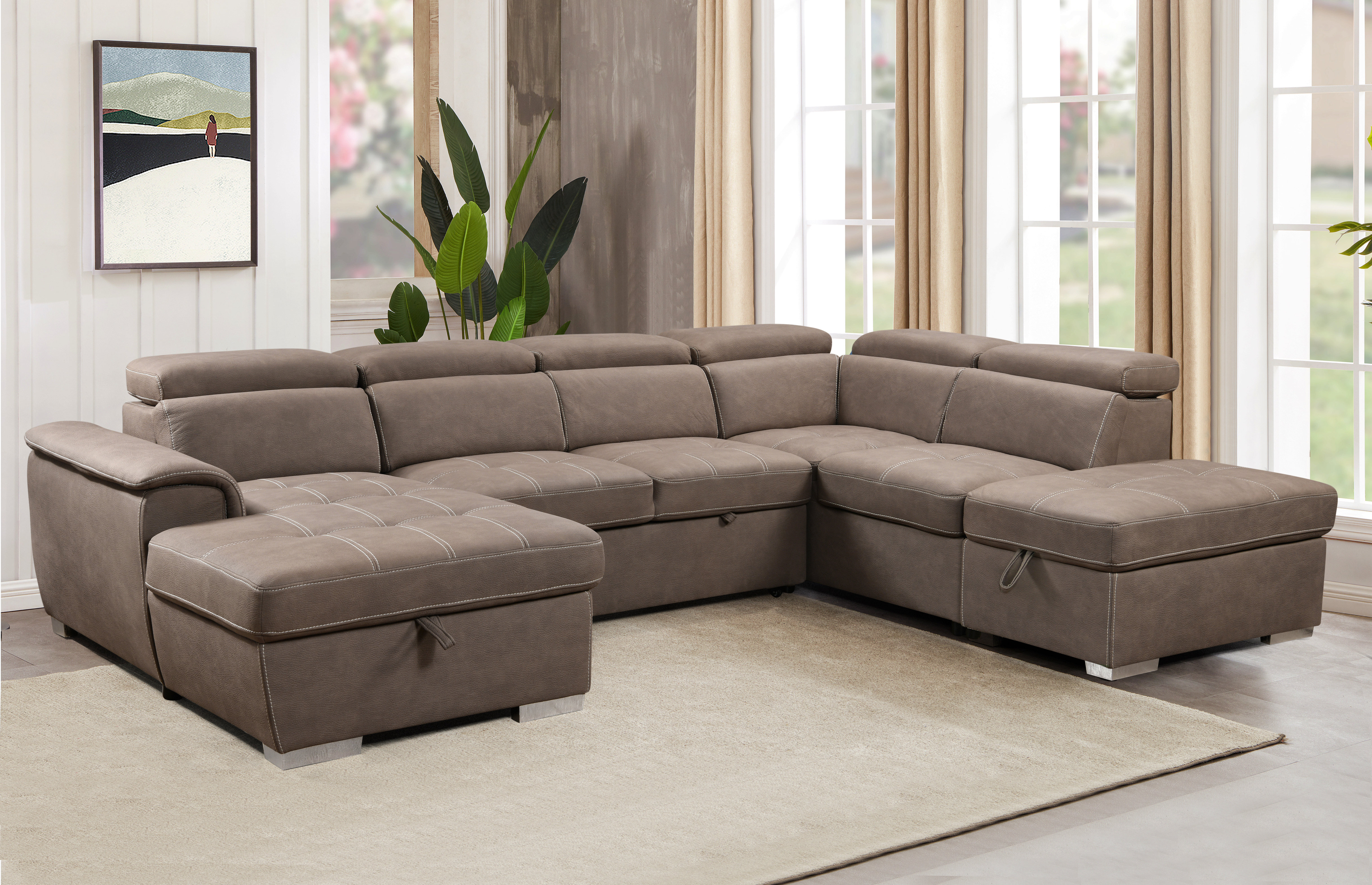 Hokku Designs 128"Sofa U Shaped Sectional Couch With Ottomans ...