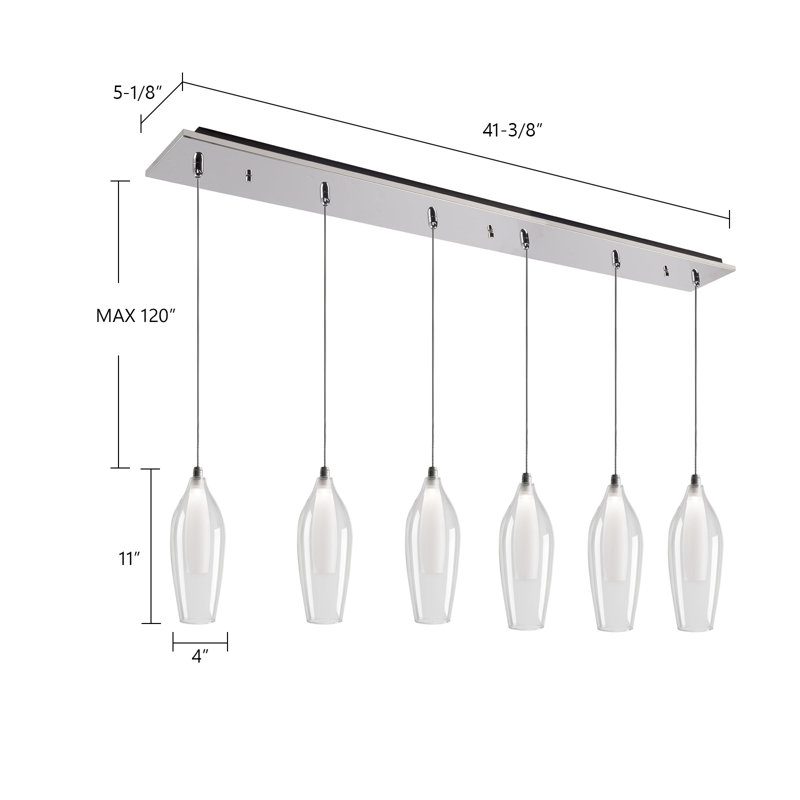Luminaire suspendu chromé 6 lumières Victoria, Six lumières, 17 W
