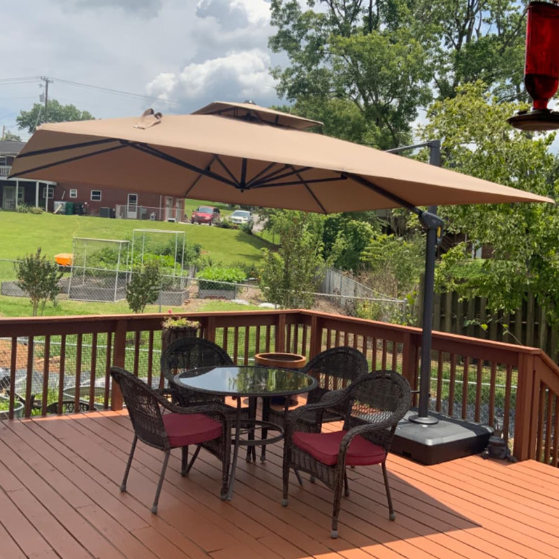 Parasol inclinable carré 132 po à double plateau inclinable avec base, taupe, Taupe