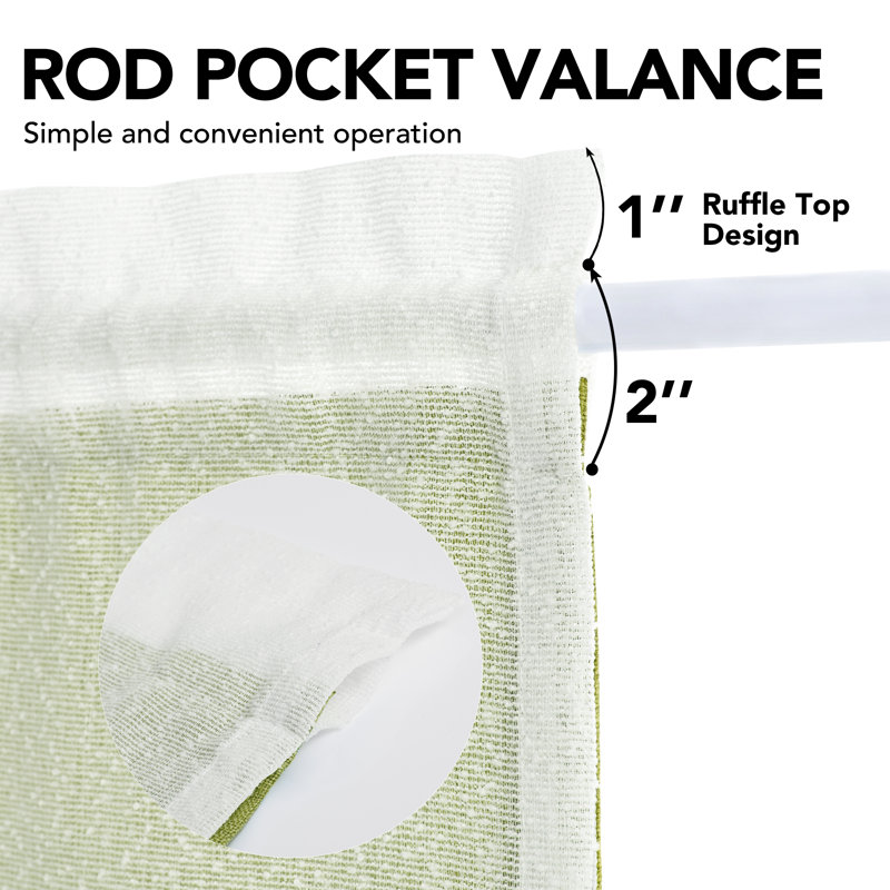 Double Layer Valance, Rustic Overlay Rod Pocket Window Valance (Set of 2), Green, 42" W x 19" L