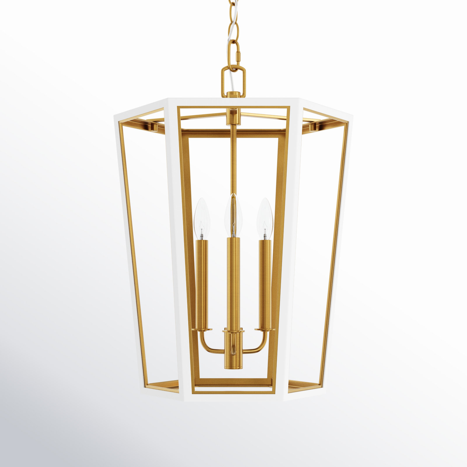 Luthien 3-Light Lantern, Matte White/Burnished Brass