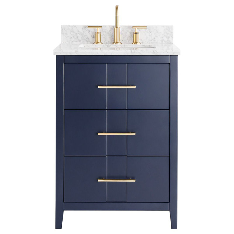 Meuble-lavabo simple 24 po avec comptoir en marbre de Carrare, Marine