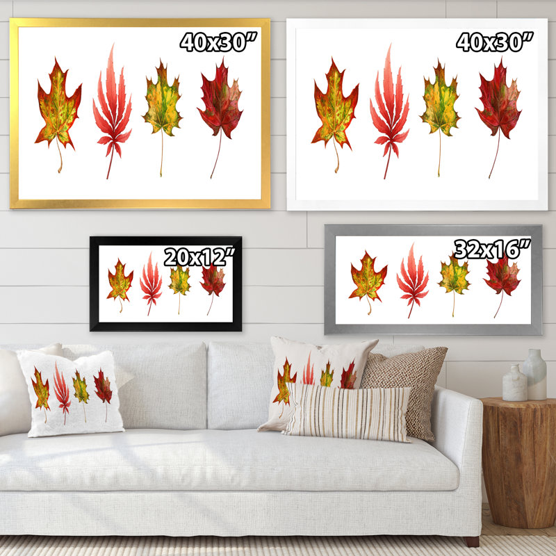 Feuille d'érable rouge I - reproduction sur toile, Toile blanche avec cadre d'angle fermé, H 34 po x l 44 po