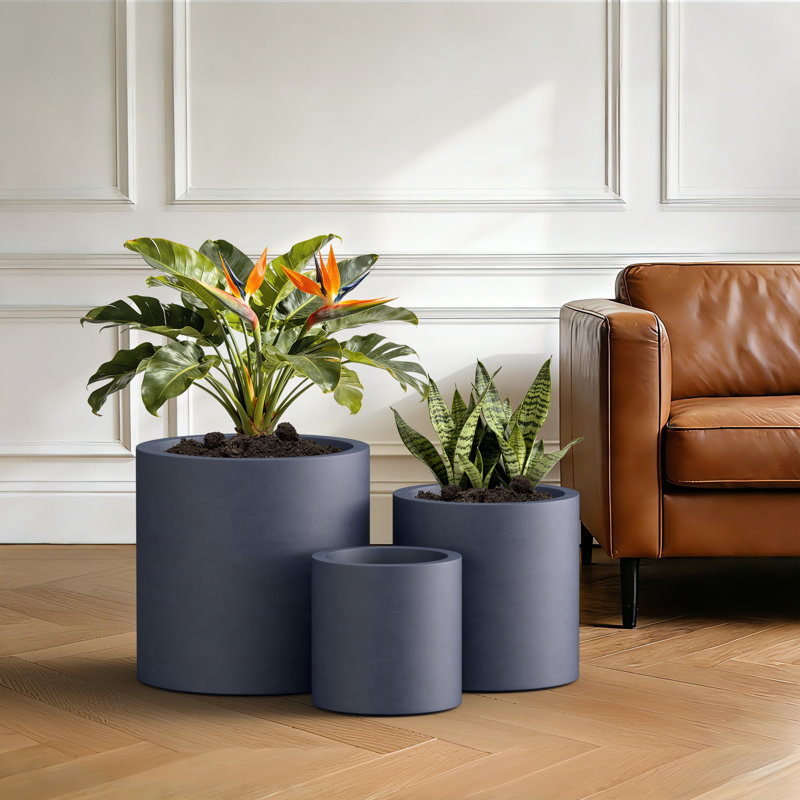 Centonze 3-Piece Pot Planter Set, Charcoal Gray