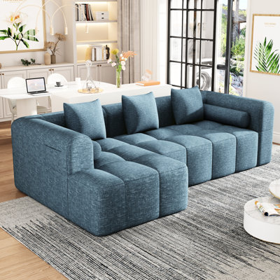 Canapé modulaire 101,2 po, bleu. Modulaire pour une vie flexible. Support exceptionnel en mousse complète. Courbe envoûtante. 3 coussins carrés et 2 traversins. Dossier modulaire bleu American Show. Différents styles. Supérieur