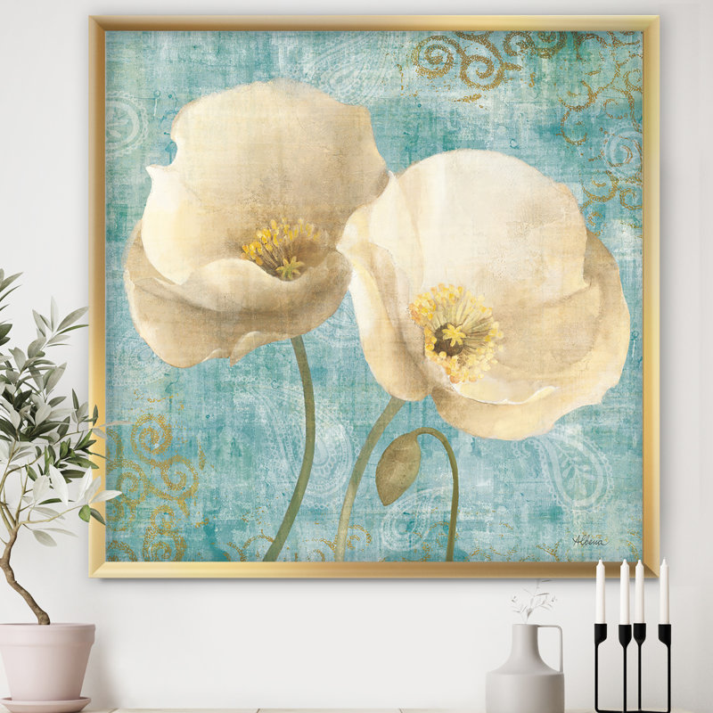 « bouquet de bouquet sur motif cachemire ii », reproduction d’image sur toile, H 16 po x l 16 po x P 1 po, Cadre doré