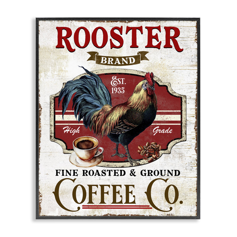  Coq Brand Coffee Co, estampe numérique par Creatif Belle, H 14 po x l 11 po, Giclée encadrée noir minuit