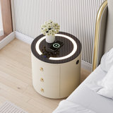 Modern Off-White Round Nightstand With Light And Wireless Charging And Speakers And USB Port