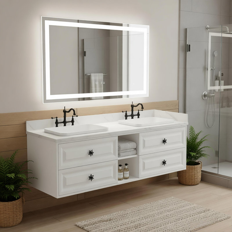 Meuble-lavabo double 72 po avec plateau en pierre artificielle Afanasie