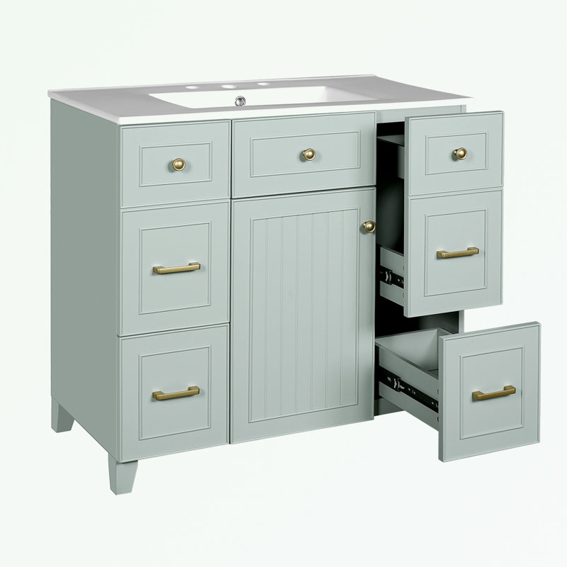 Bathroom Vanity with Ceramic Sink, 4 Drawers and Adjustable Shelf