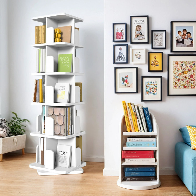 Black Rotating Bookshelf, 360 Display 5 Tier Rotating Bookshelf Tower, Floor Standing Revolving Bookcase, Wooden Small Bookshelf For Small Spaces, And Living Room