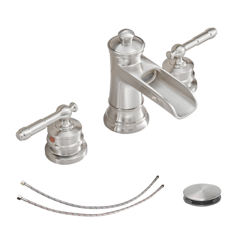 Chute d'eau 8 po Robinet pour salle de bain à poignée double en acier inoxydable, Nickel brossé