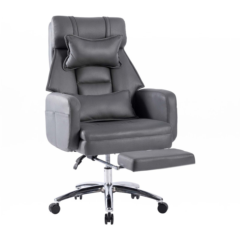 Chaise de bureau pivotante et ergonomique, chaise de bureau en cuir à haut dossier avec support lombaire, siège d'ordinateur inclinable à 155 °