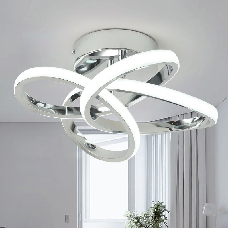 Janyia 1 - Light 31cm Chrome Geometric LED Flush Mount, Chrome