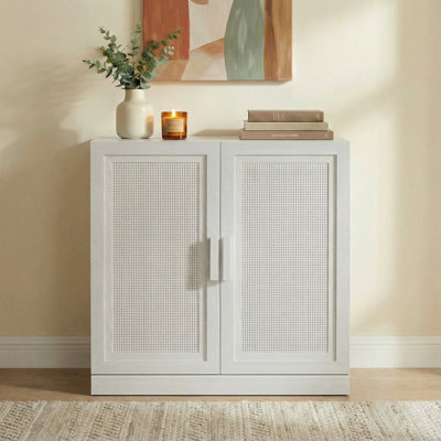  Rattan Sideboard Buffet Storage Cabinet with Adjustable Shelves for Entryway Kitchen Living Room, 36"H * 31"W, Black