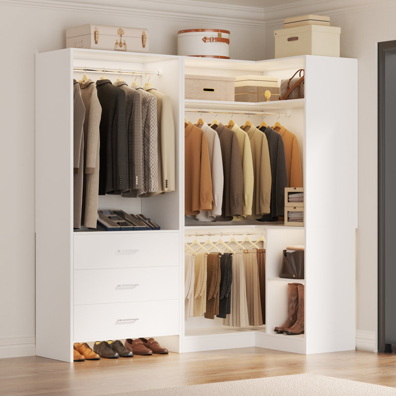 31.5'' - 57.2'' W Closet System with Wooden Drawers, White