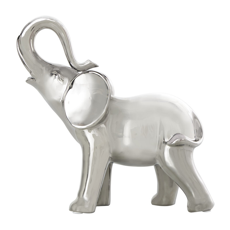 Henslee Ceramic Standing Elephant Decorative Sculpture, Silver
