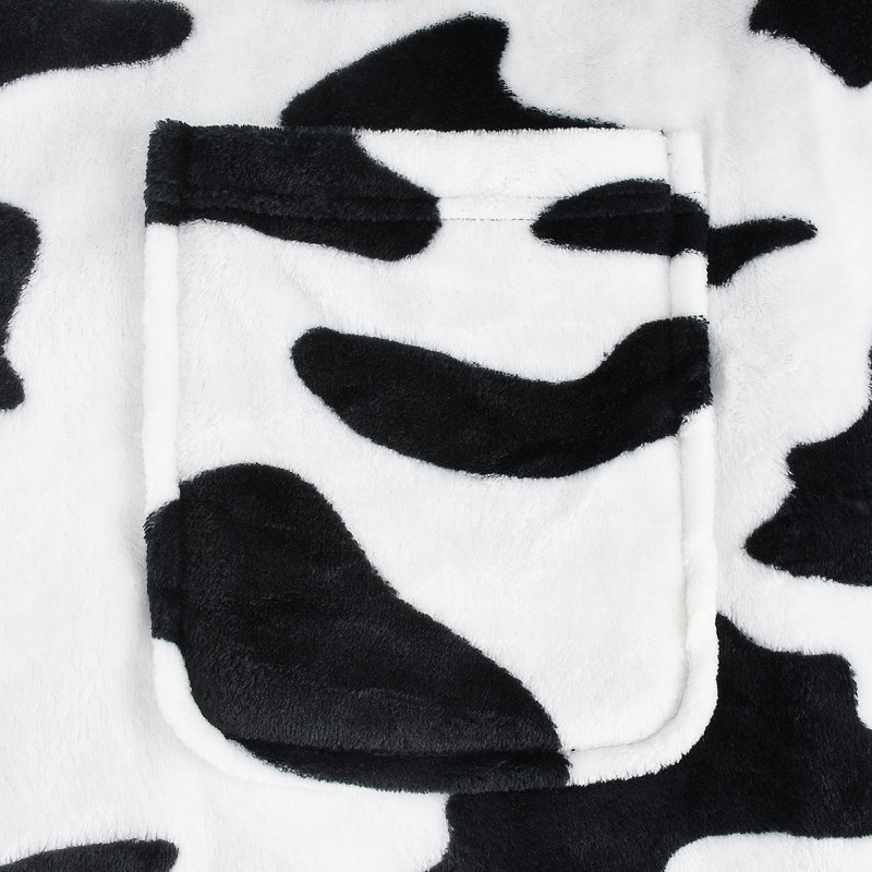 Imprimé vache, peluche longue pour femme avec capuche, peignoir moelleux