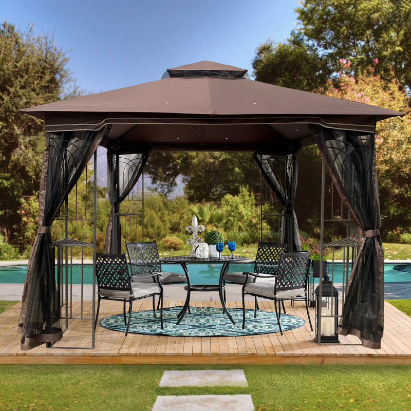 Gazebo de patio en acier de 10 pieds de largeur x 10 pieds de profondeur, Brun