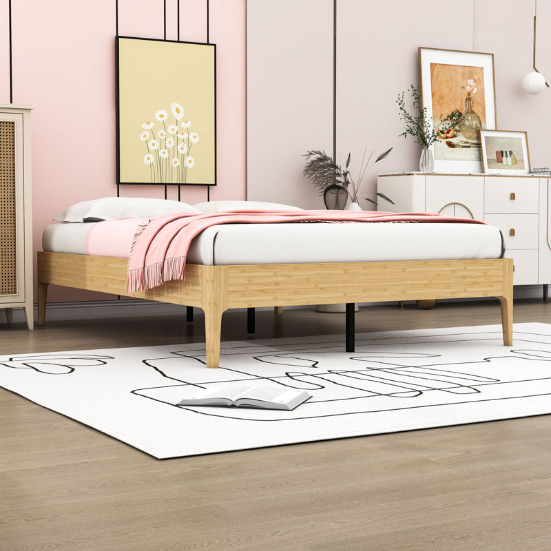 Bamboo Platform Bed with Metal Support and Underbed Storage, Full, Natural