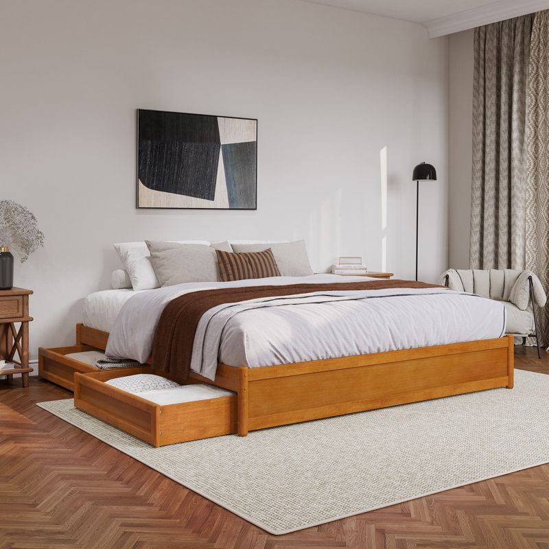 Lamariah Solid Wood Platform Storage Bed, Light Toffee, King