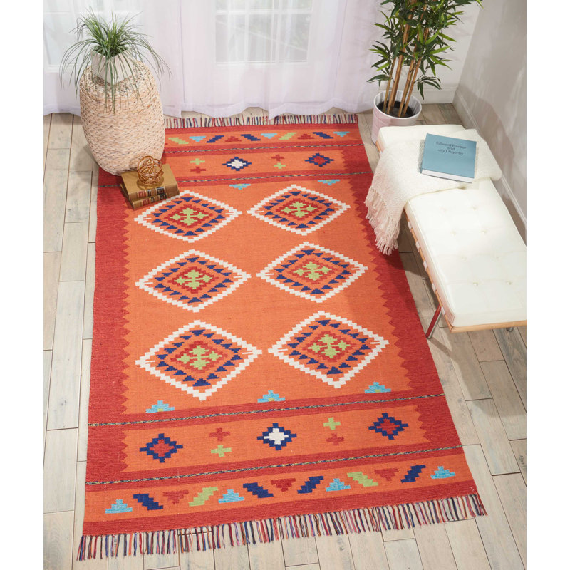 Tapis orange fait à la main Farrah, Rectangle 5 pi x 7 pi