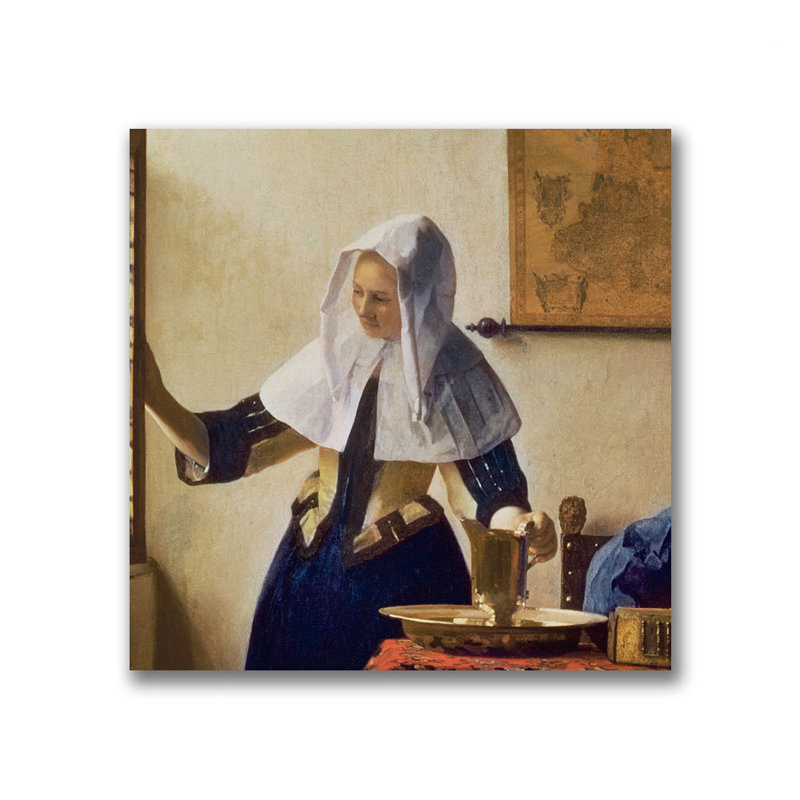 Reproduction d’art sur toile tendue "jeune femme avec une eau cruche" par jan vermeer, H 14 po x l 14 po x P 2 po