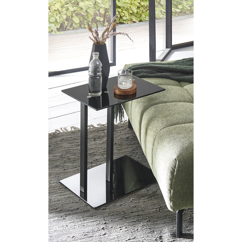 Engud Glass Top Floor Shelf End Table