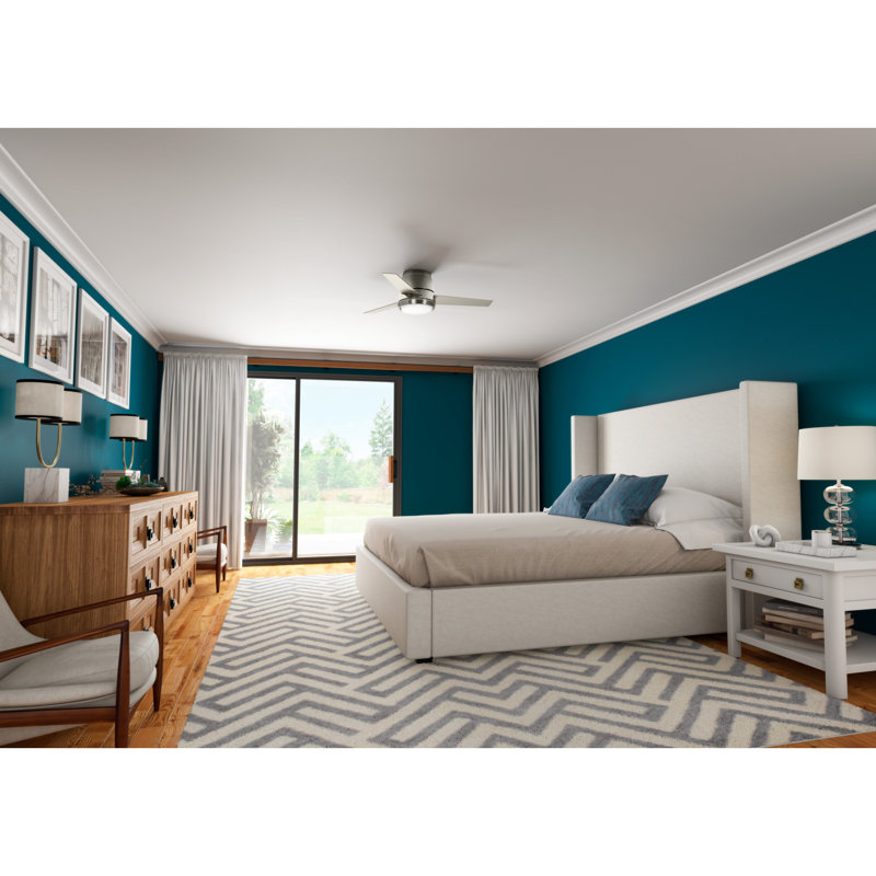 44" Commodus 3 - Blade LED Flush Mount Ceiling Fan with Wall Control and Light Kit Included, Brushed Nickel
