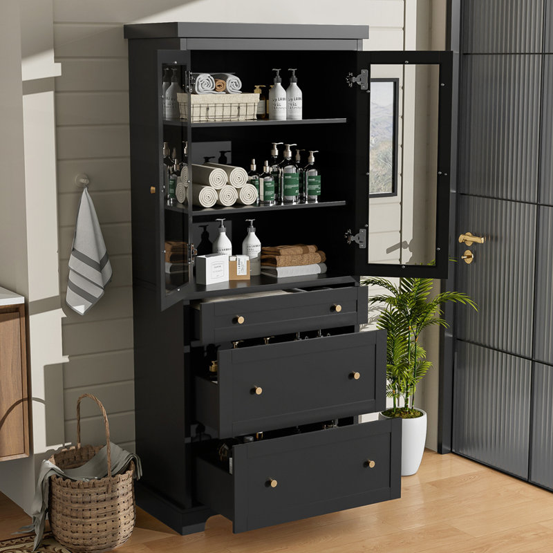Armoire de salle de bain haute autoportante moderne, Black