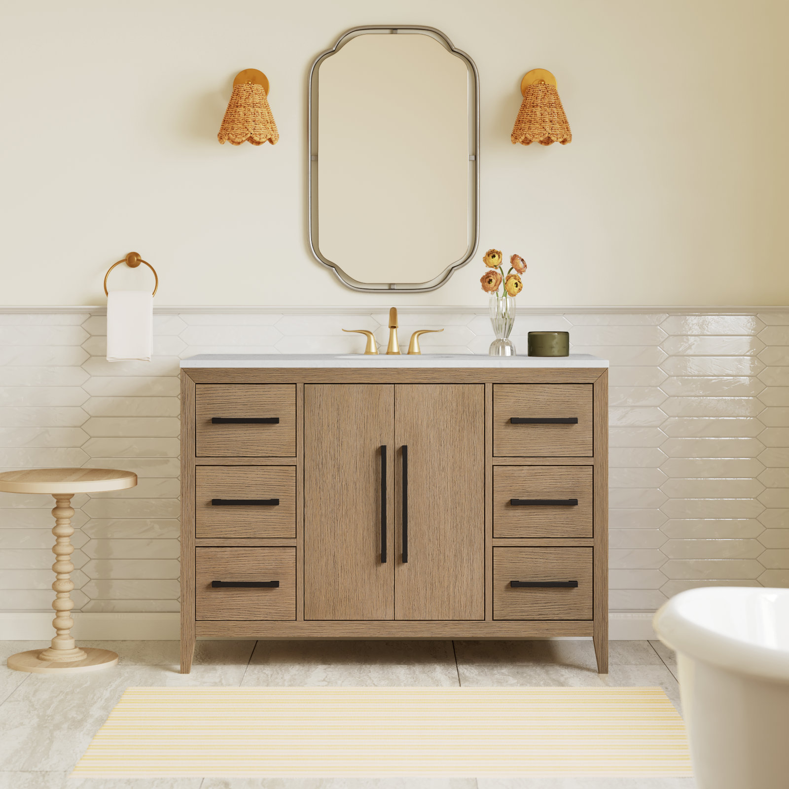 Alsup 48'' Single Bathroom Vanity, Wire Brushed Oak